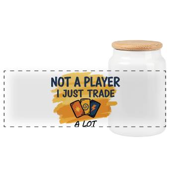 Not A Player I Just Trade A Lot Trading Card - Panoramic Cookie Jar with Wooden Lid - white - Front