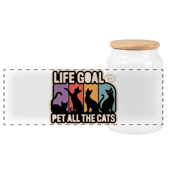 Objectif de vie Animal de compagnie Tous les chats Drôle rétro - Boîte à biscuits avec couvercle en bois - blanc - Devant