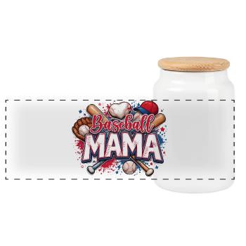Baseball Mama Mom American Sport USA - Panoramic Cookie Jar with Wooden Lid - white - Front