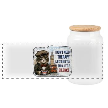 Tea and Silence - Panoramic Cookie Jar with Wooden Lid - white - Front