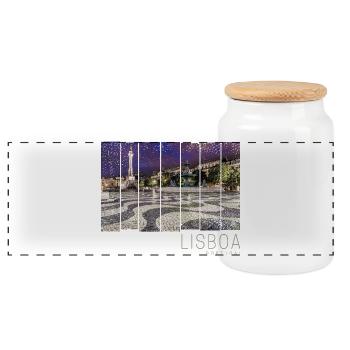 Lissabon in Portugal Retro Rossio Vintage Souvenir - Panorama Keksdose mit Holzdeckel - Weiß - Vorne