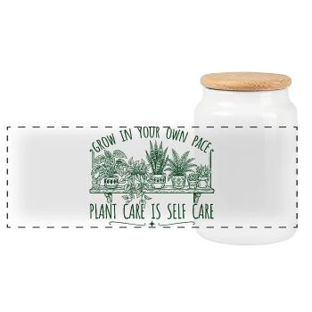 Growing at your own pace – plant self-love - Panoramic Cookie Jar with Wooden Lid - white - Front