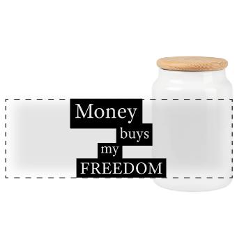 Money Buys My Freedom - Panorama Keksdose mit Holzdeckel - Weiß - Vorne