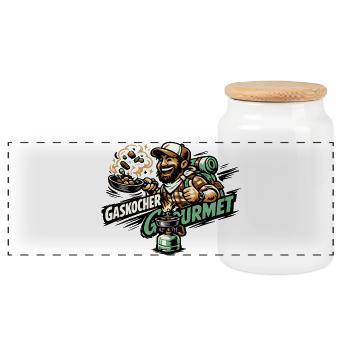 Gaskocher Gourmet Cartoon-Koch - Panorama Keksdose mit Holzdeckel - Weiß - Vorne
