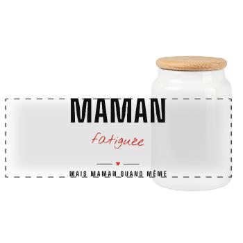Maman Fatiguée - Force et Fierté - Boîte à biscuits avec couvercle en bois - blanc - Devant
