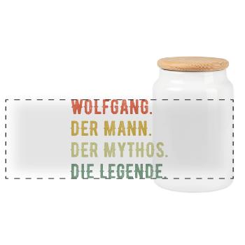 Wolfgang Vorname Der Mann Der Mythos Die Legende - Panorama Keksdose mit Holzdeckel - Weiß - Vorne
