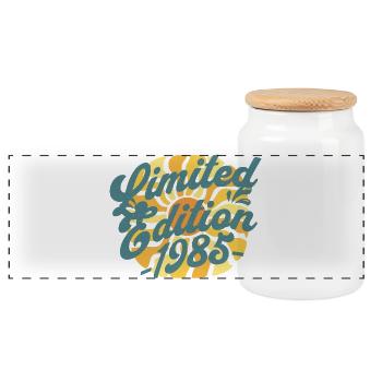 Limited Edition 1985 Birthday - Panoramic Cookie Jar with Wooden Lid - white - Front