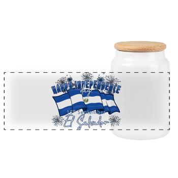 Happy Independence El Salvador Salvadoran Flag - Panoramic Cookie Jar with Wooden Lid - white - Front