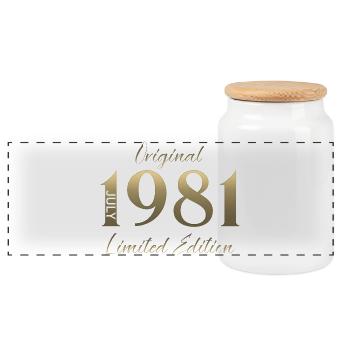 Cadeau pour le 45e anniversaire Millésime de juillet 1981 - Boîte à biscuits avec couvercle en bois - blanc - Devant