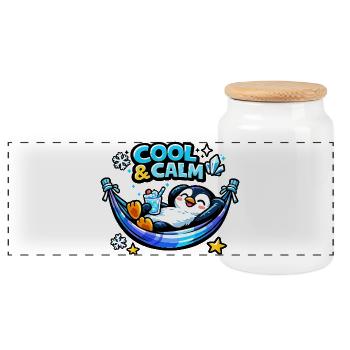 Cool & Calm Pinguin Entspannt - Panorama Keksdose mit Holzdeckel - Weiß - Vorne