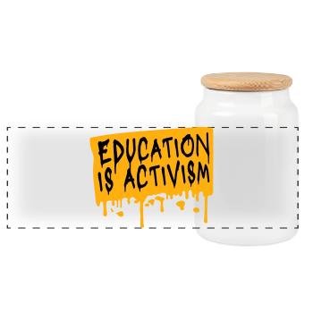 Education Is Activism Bildung Aktivismus Statement - Panorama Keksdose mit Holzdeckel - Weiß - Vorne