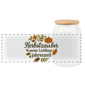 Herbstzauber – Meine Lieblingsjahreszeit - Panorama Keksdose mit Holzdeckel - Weiß - Vorne