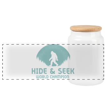 Versteckspiel-Weltmeister Bigfoot Vintage - Panorama Keksdose mit Holzdeckel - Weiß - Vorne