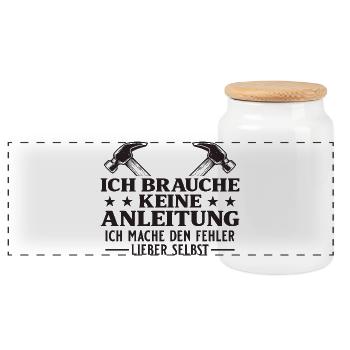 Handwerker braucht keine Anleitung - Panorama Keksdose mit Holzdeckel - Weiß - Vorne