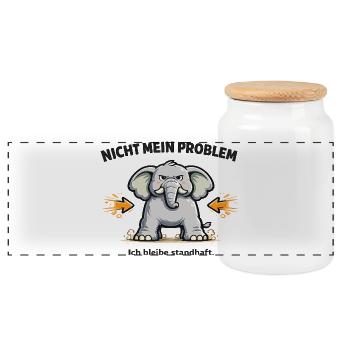 Nicht mein Problem – standhafter Elefant - Panorama Keksdose mit Holzdeckel - Weiß - Vorne
