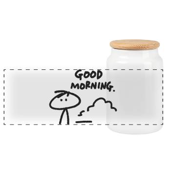 Good Morning Doodle Sketch - Panoramic Cookie Jar with Wooden Lid - white - Front