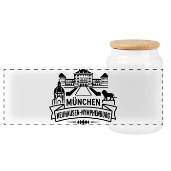 München Neuhausen Nymphenburg - Panorama Keksdose mit Holzdeckel - Weiß - Vorne