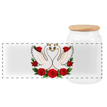 Royal Swan Union with Roses - Panoramic Cookie Jar with Wooden Lid - white - Front