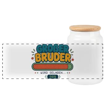 Großer Bruder wird geladen 90% - Panorama Keksdose mit Holzdeckel - Weiß - Vorne