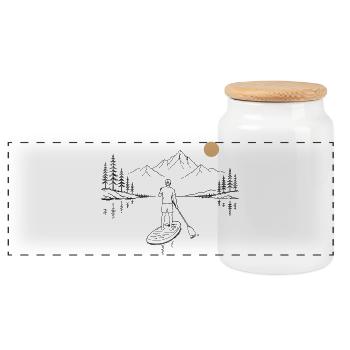 Pagaie debout sur le lac - Boîte à biscuits avec couvercle en bois - blanc - Devant