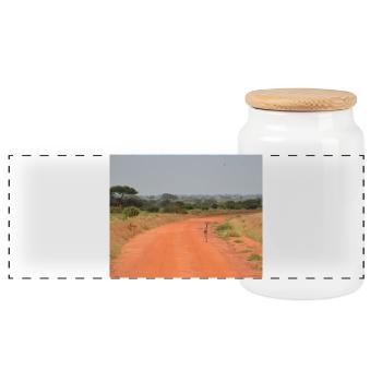 Antelope on the Red Road - Panoramic Cookie Jar with Wooden Lid - white - Front