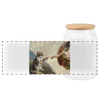 Chat gifle la main de Dieu Mème des chats drôles - Boîte à biscuits avec couvercle en bois - blanc - Devant
