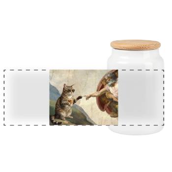 Chat gifle la main de Dieu Mème des chats drôles - Boîte à biscuits avec couvercle en bois - blanc - Devant