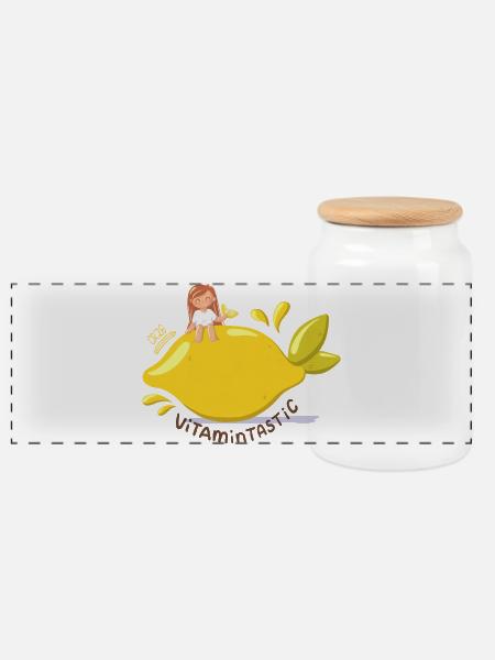 Vitamintastic Zitronen Girl - Panorama Keksdose mit Holzdeckel - Weiß