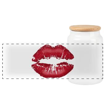 Lèvres embrassables avec ombre rouge rouge à lèvres - Boîte à biscuits avec couvercle en bois - blanc - Devant