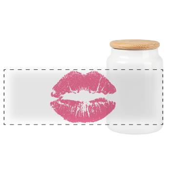 Kussmund mit Lippenstift Lippe Abdruck rosa - Panorama Keksdose mit Holzdeckel - Weiß - Vorne