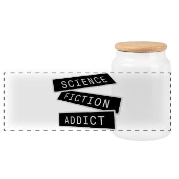 Science Fiction Addict Sci Fi Lover Quote Text - Panoramic Cookie Jar with Wooden Lid - white - Front