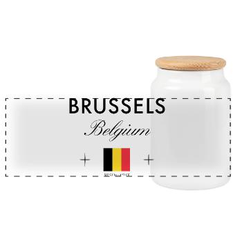 Bruxelles, Belgique, coordonnées, voyage, souvenir - Boîte à biscuits avec couvercle en bois - blanc - Devant
