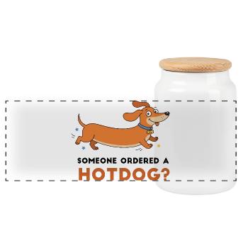Hotdog? Verspielte Dackler-Illustration - Panorama Keksdose mit Holzdeckel - Weiß - Vorne