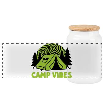 Zelt Camp Vibes Logo - Panorama Keksdose mit Holzdeckel - Weiß - Vorne