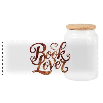 Book Lover Reading Books Typography - Panoramic Cookie Jar with Wooden Lid - white - Front