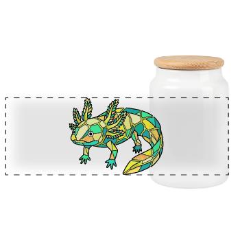 Geometric Axolotl Mosaic - Panoramic Cookie Jar with Wooden Lid - white - Front