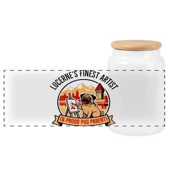 Artist Lucerne Art And Pug Parent Apparel - Panoramic Cookie Jar with Wooden Lid - white - Front