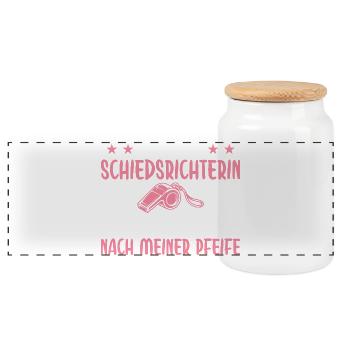 Schiedsrichterin Alle tanzen nach meiner Pfeife - Panorama Keksdose mit Holzdeckel - Weiß - Vorne
