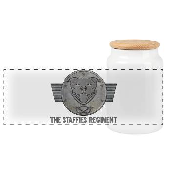 The staffies regiment - 133 - Panoramic Cookie Jar with Wooden Lid - white - Front