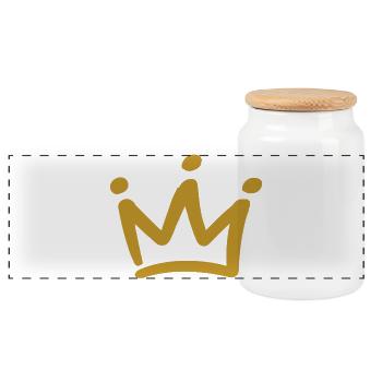 Gold Crown Emblem - Panoramic Cookie Jar with Wooden Lid - white - Front