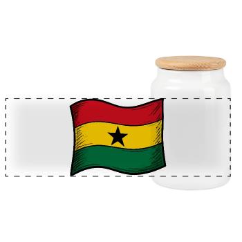 Ghana Flag Red Gold Green Star - Panoramic Cookie Jar with Wooden Lid - white - Front