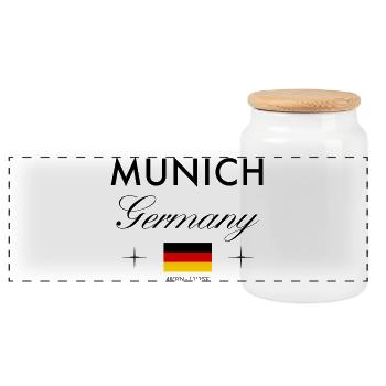 Munich Germany Coordinates Travel Souvenir - Panoramic Cookie Jar with Wooden Lid - white - Front
