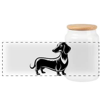 Extra Long Daschund - Panoramic Cookie Jar with Wooden Lid - white - Front