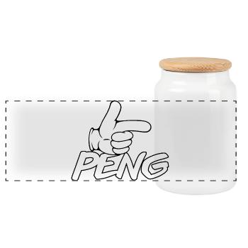 PENG Index Finger Cartoon - Panoramic Cookie Jar with Wooden Lid - white - Front