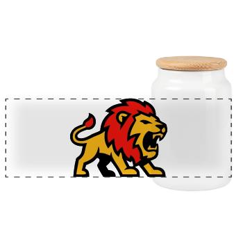 Lion Mascot Crest Logo - Panoramic Cookie Jar with Wooden Lid - white - Front