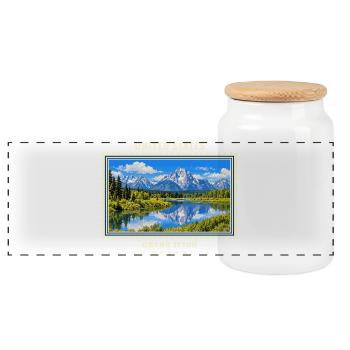 Vereinigte Staaten Grand Teton Vintage Reisemarke - Panorama Keksdose mit Holzdeckel - Weiß - Vorne