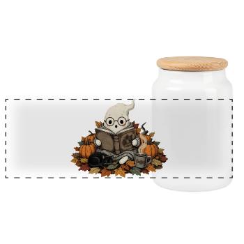 Lesendes Gespenst Halloween Geschenk  - Panorama Keksdose mit Holzdeckel - Weiß - Vorne