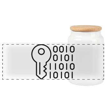 Digital-Schlüssel-Verschlüsselungslinien-Symbol - Panorama Keksdose mit Holzdeckel - Weiß - Vorne