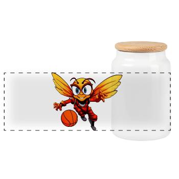 Biene Basketballer - Panorama Keksdose mit Holzdeckel - Weiß - Vorne