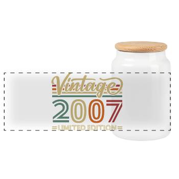 Vintage 2007 Limited Edition Geburtstag Retro - Panorama Keksdose mit Holzdeckel - Weiß - Vorne